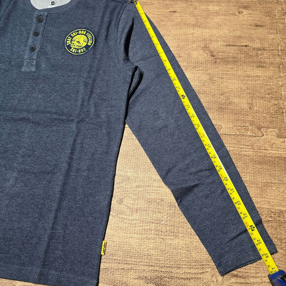 Ski-Doo Men's Waffle Knit Thermal Long Sleeve Henley Denim Blue NWT - Picture 5 of 11